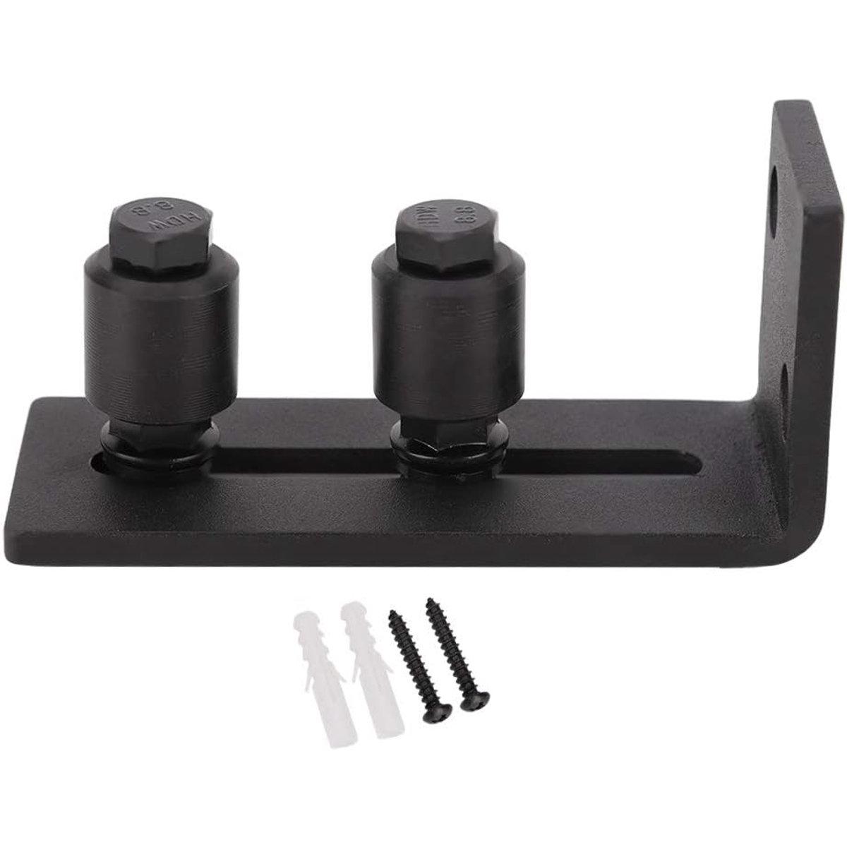 Guía de suelo universal ajustable, guía para puerta corredera de acero al carbono, guía para puerta corredera de fácil instalación con accesorio para puerta de granero de 76 mm, 10,5 x 4 x 5 cm (negra, estándar)