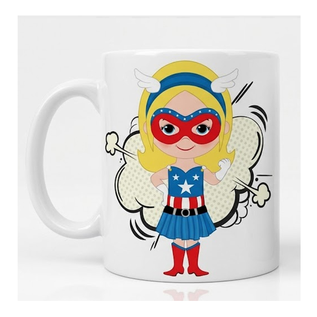 TOCAREGALAR Taza de cerámica premium 'SuperMama' para Día de la Madre — diseño superheroína en ambas caras, 325 ml, apta para microondas y lavavajillas, resistente y duradera