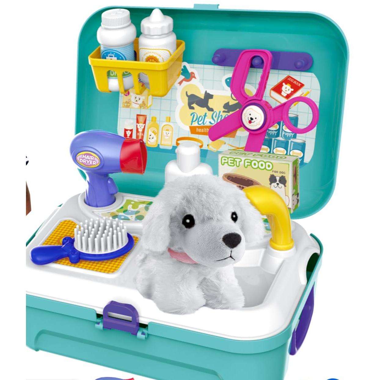 CA Kit de juguetes para el cuidado de mascotas con juego de rol, aseo, alimentación y mochila para niños de 3, 4 y 5 años - Apto para niñas y niños