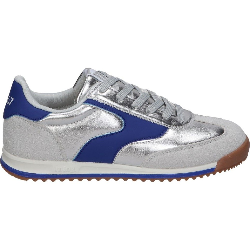 MTNG | Zapatillas Casual Mustang Olympic para Mujer – Deportivas en Color Plateado con Detalles en Azul – Sneakers con Cordones – Estilo Casual – Cómodos – Versátiles – Modelo 60858