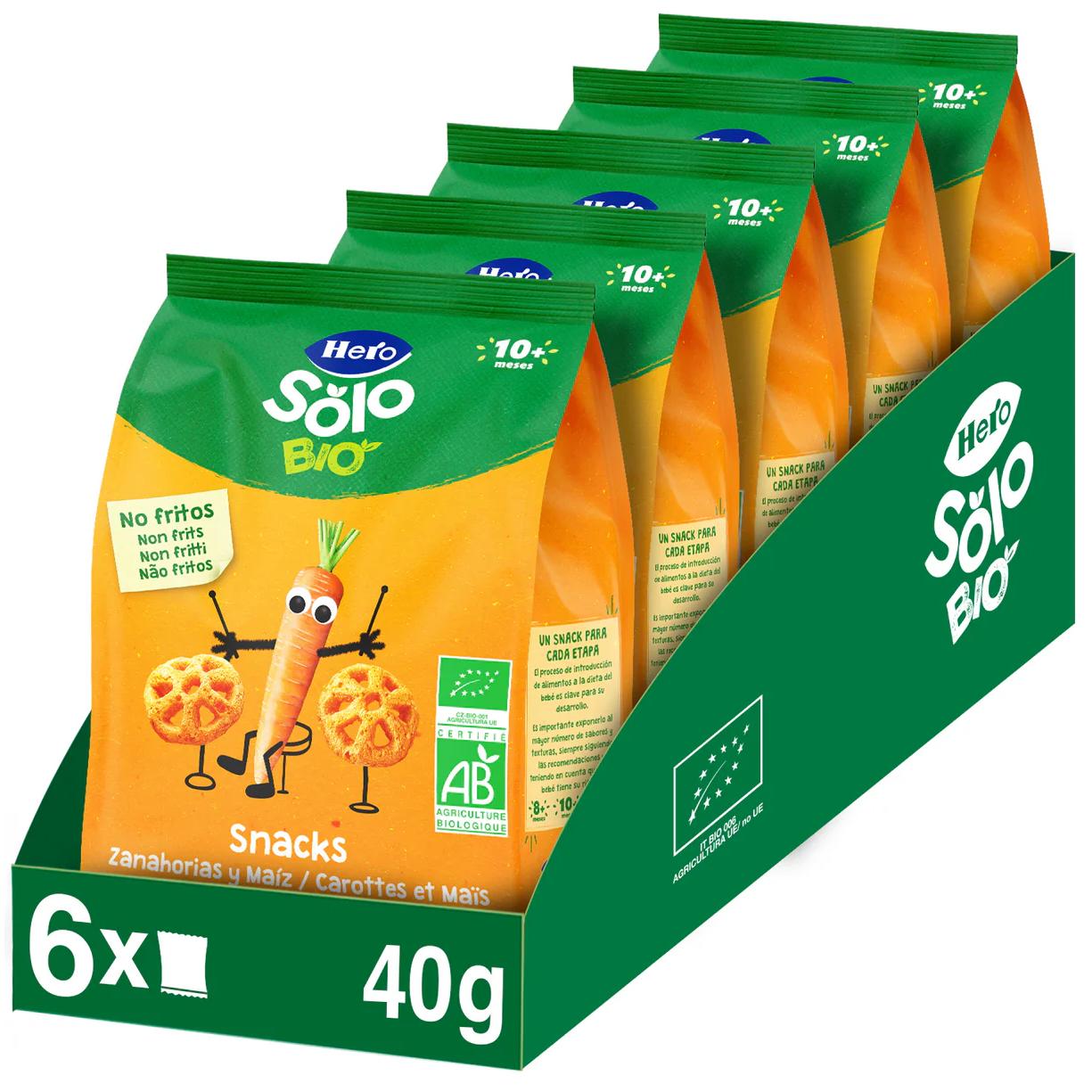 Hero Solo BIO Pack Snack de Zanahoria y Maíz 6 Bolsas x 40G