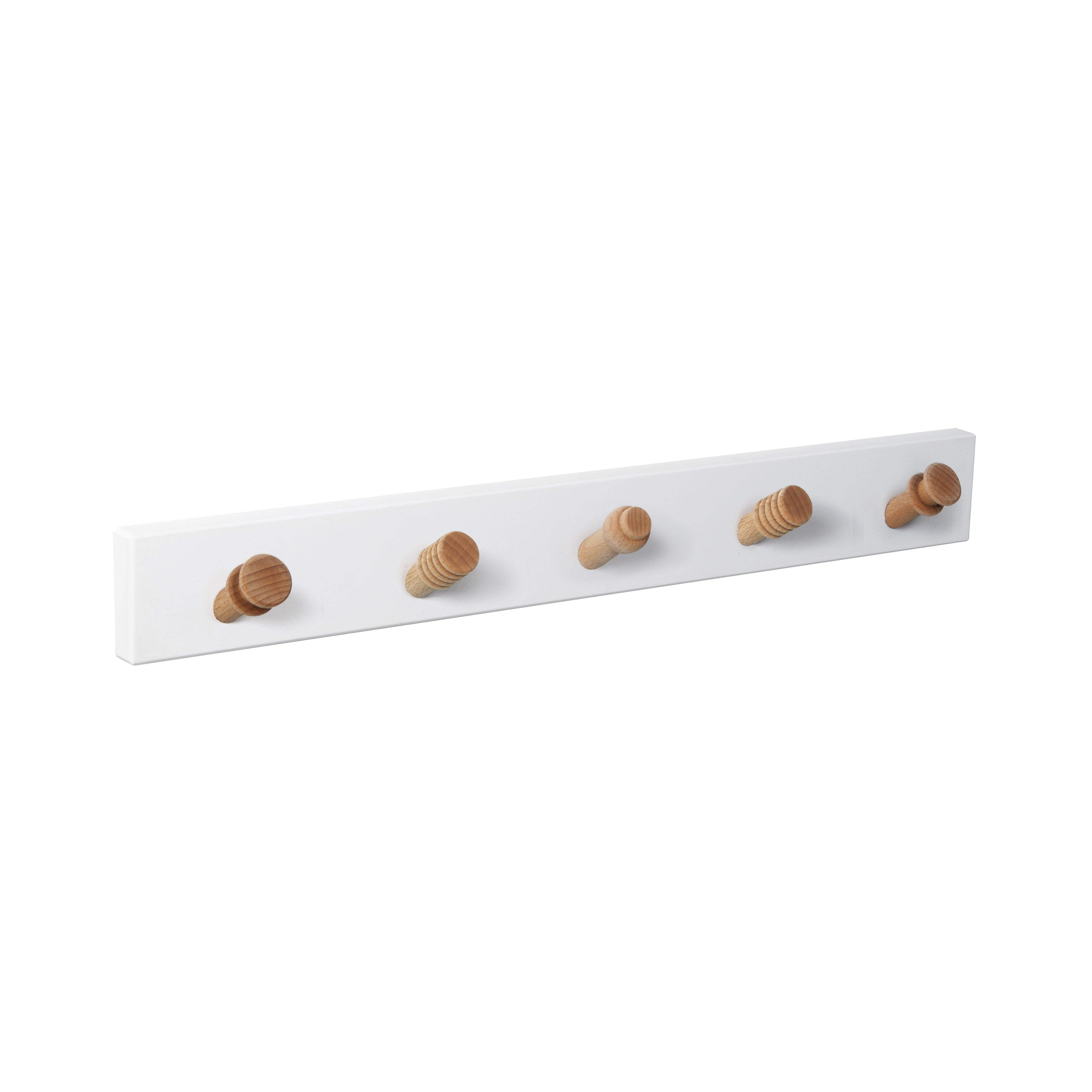 PERCHA pared madera diseño retro NÓRDICO escandinavo BLANCO-HAYA con 5 GANCHOS inclinados madera torneada