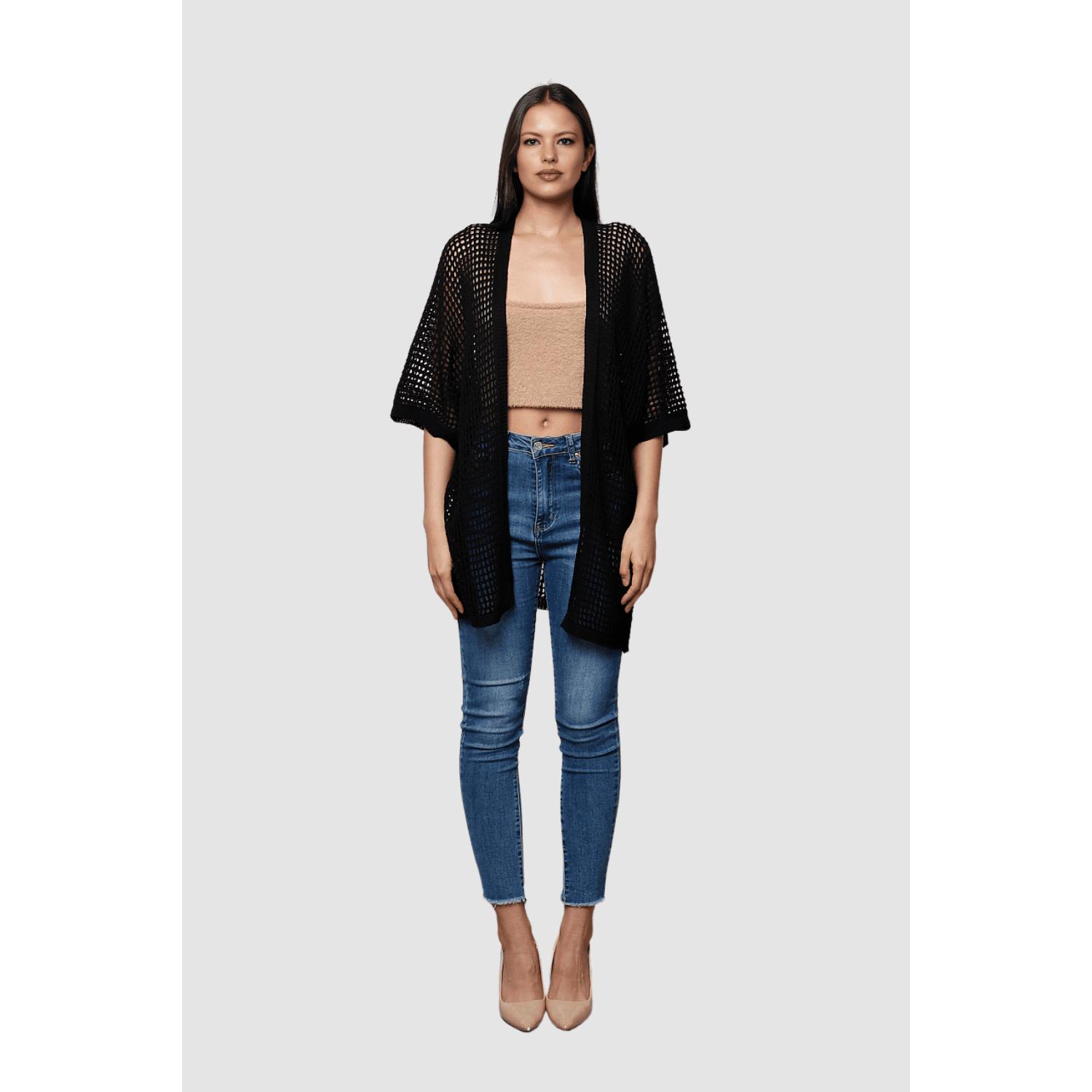 Cárdigan calado manga corta look casual primavera - Negro