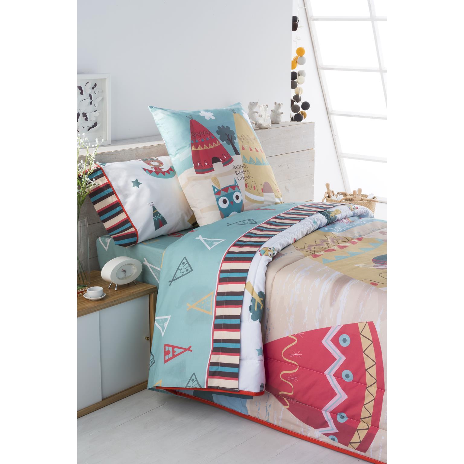 JVR - Juego de Sabana modelo INDI - Tejido 100% Algodón Percal 200 hilos - Estampado digital - Fabricado en España - Cama 80/90/105/135/150