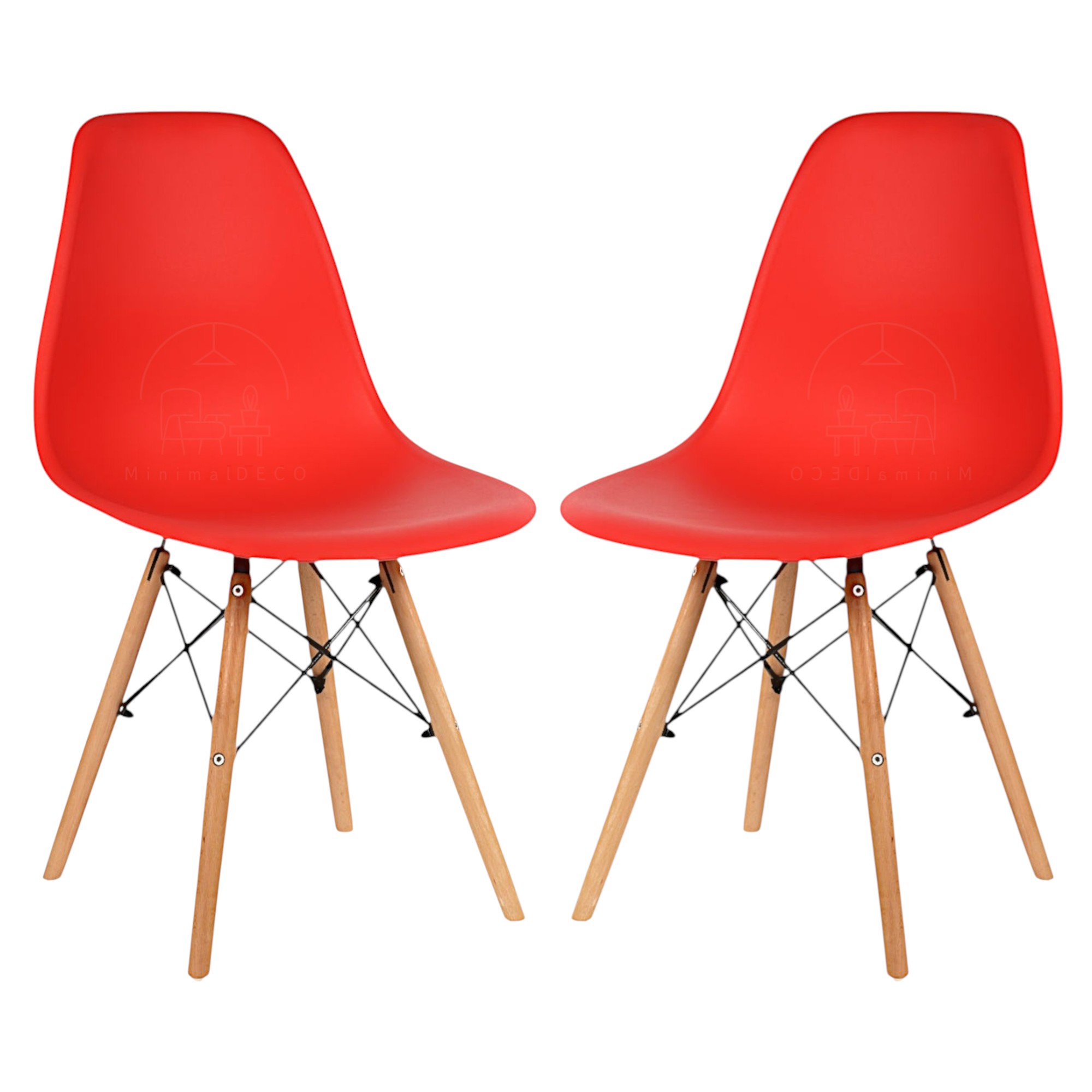 Minimal DECO Pack de 2 Sillas de Comedor Rojo con Patas de Madera Natural  Diseño Japandi para Cocina, Comedor y Salón Moderno  Sillas Decorativas de Estilo Nórdico para Interiores Contemporáneos y Espacios Elegantes