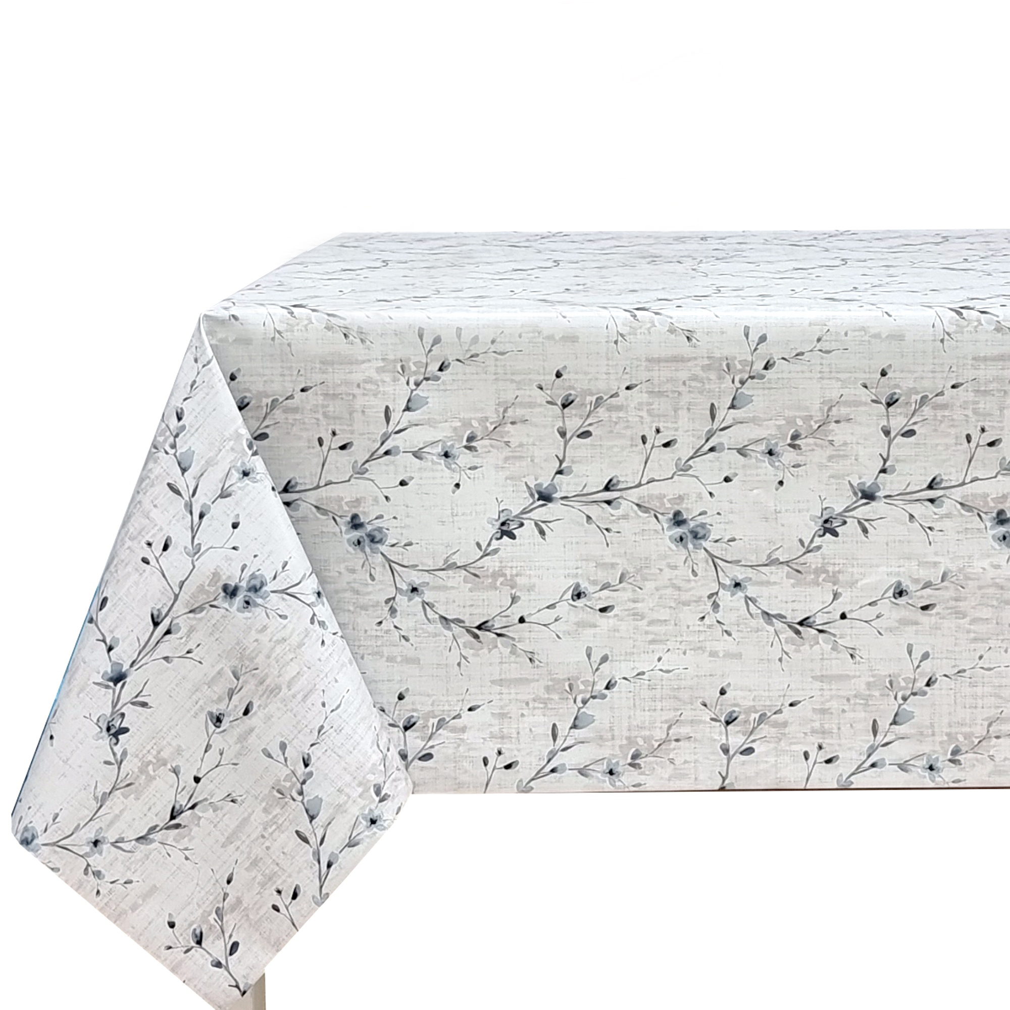Mantel hule pvc, rectangular, Ideal para el hogar interior y exterior Fácil de limpiar, Impermeable, moderno, elegantes, Prendas florales, Blanco, Flor azul, 4H3 02B