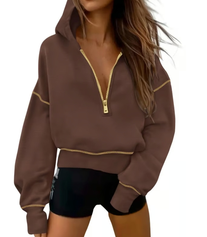 Sudaderas con capucha para mujer, manga larga, media cremallera, recortadas, sin botones, ropa de moda