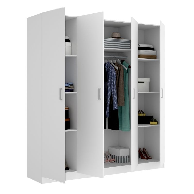 MOBELCENTER -Armario 4 Puertas Maxi - Armario Matrimonio 215 cm de Altura - Color Blanco - Ancho: 200 cm x Fondo: 52 cm x Alto: 215 cm - (1202)