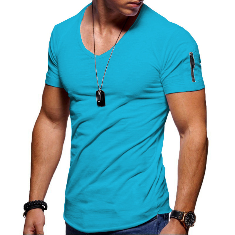 TK Camiseta de manga corta con cuello en V para hombre, camisa ajustada de color liso para hombre