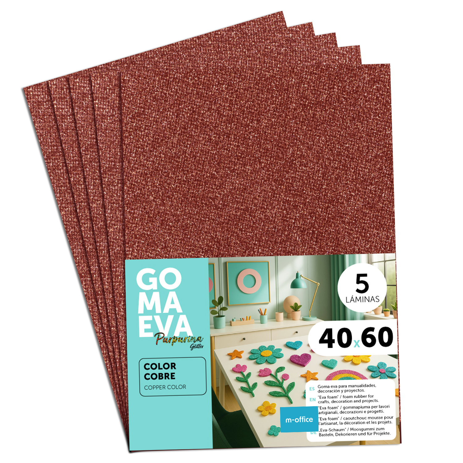 Goma Eva para Manualidades, Goma Espuma de Colores para Proyectos Creativos, Ideales para Artes y Manualidades, uso Escolar, Profesional o Artístico 40x60cm - m-office