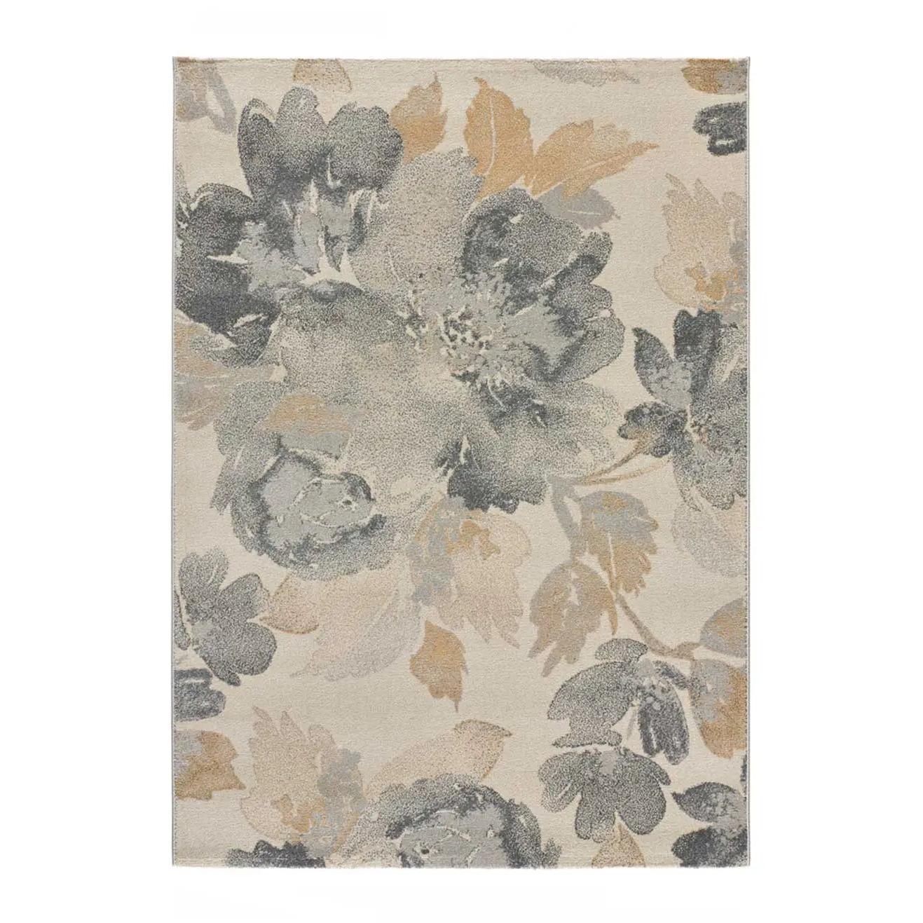 Alfombra interior  motivos florales en gris - FLORES SUNSET 12337 | 80x150, 140x200, 160x230 cm