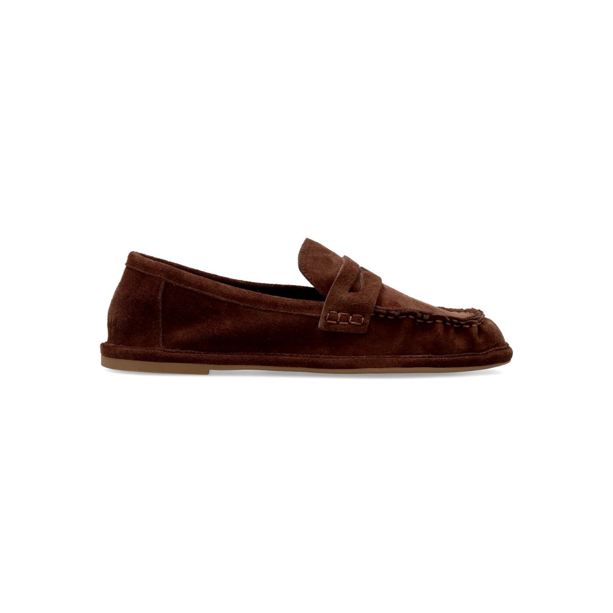 TOP3 - Mocasín plano piel serraje para mujer con suela de goma flexible, forro y plantilla acolchada en piel, color taupe, detalle antifaz al empeine