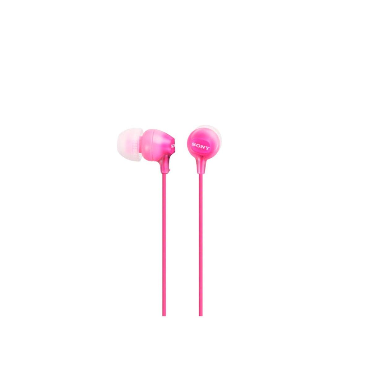 Sony - Auriculares intrauditivos con cable MDR-EX15LP en rosa, conexión jack 3,5 mm con conector en ángulo de 90° y cable Y de 1,2 m