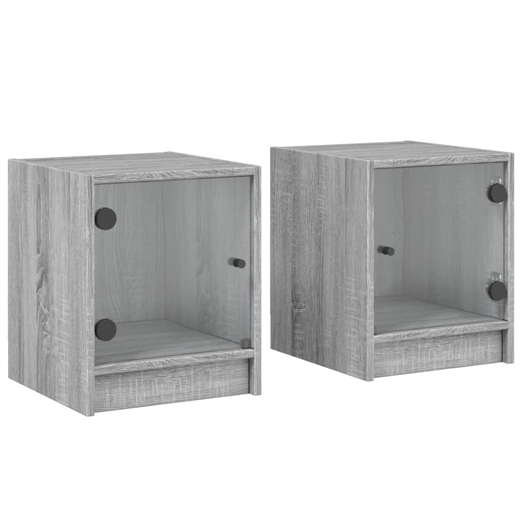 Vidaxl Mesitas de Noche Puertas Vidrio 2 Unidades 35x37x42 Cm Blanco/negro/roble Sonoma Modernas