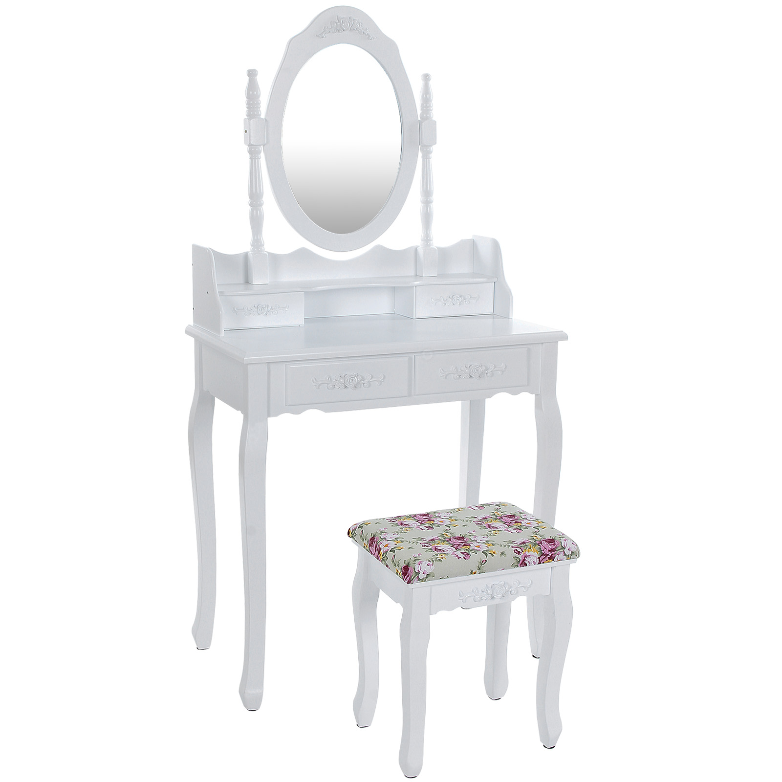 Songmics Tocador con cajones y Taburete Blanco 145 x 75 x 40 cm