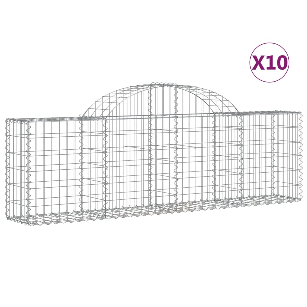 vidaXL Cestas de gaviones 10 uds forma de arco hierro Dimensiones 200 x 30 x 60/80 cm, 200 x 30 x 140/160 cm, 200 x 50 x 40/60 cm y mas