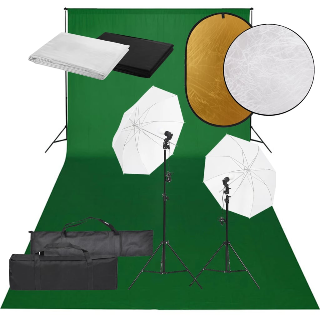 vidaXL Kit de Estudio Fotográfico con Set de Luces, Fondo y Reflector Foto Dimensiones 300 x 300 cm, 500 x 300 cm, 600 x 300 cm