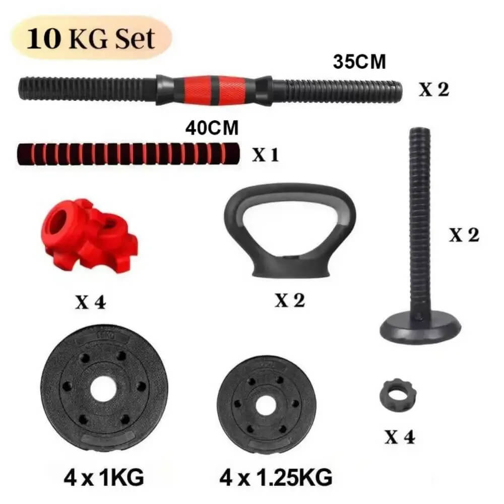ALLINLIFE Juego de mancuernas ajustables 6 EN 1, 10KG, 15KG , 20KG, 30KG, 40KG ,50KG, equipo de ejercicio, suministros deportivos para construir, perder peso, entrenamiento corporal completo sin salir de casa （Consigue guantes de regalo）