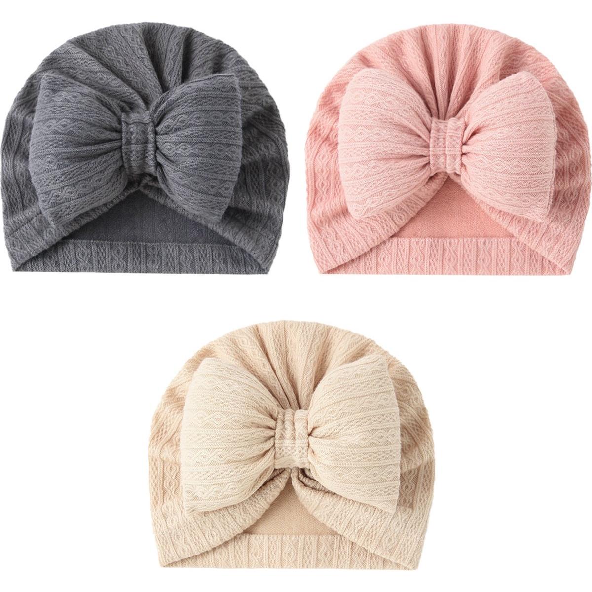Gorro turbante para bebé niña - Lazo grande - Beige - gris - gorro turbante para bebé - rosa - 2 piezas - 2-16 meses - gorro para bebé
