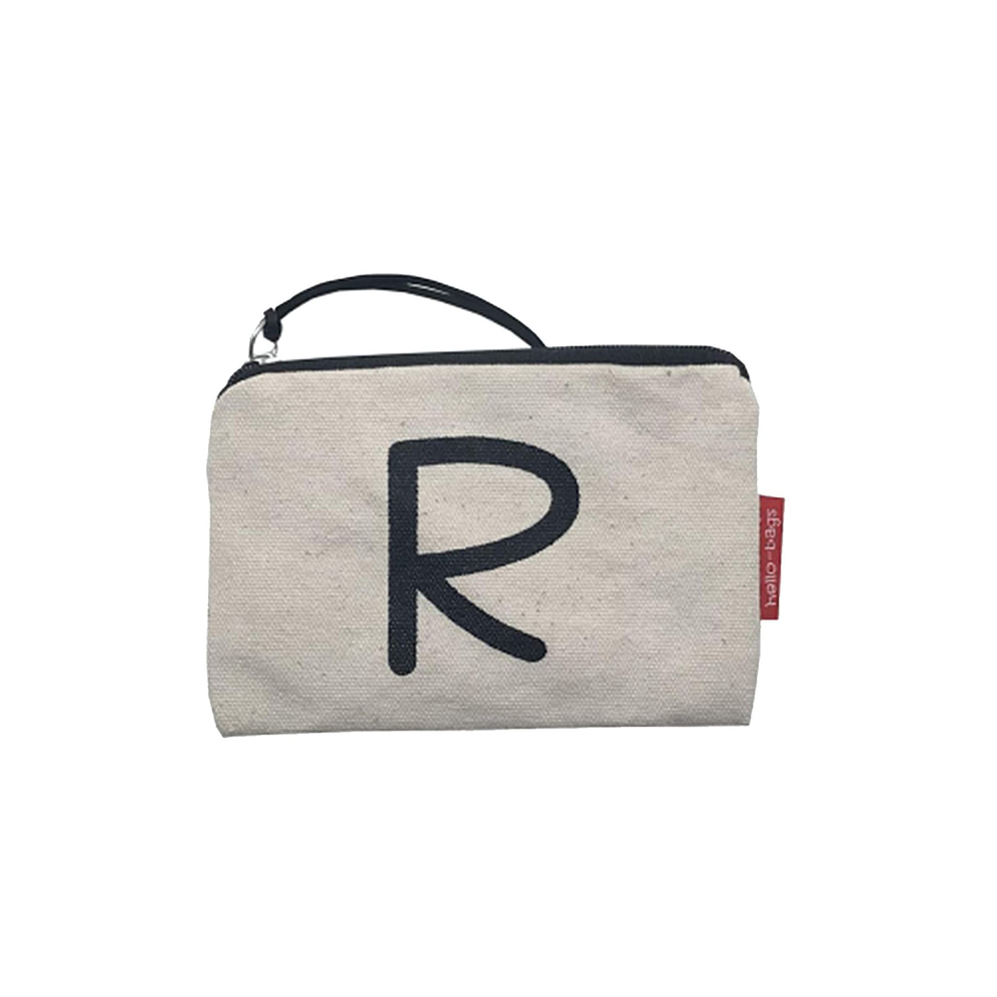 Hello-Bags. Bolso Monedero / Billetero / Tarjetero con cremallera y forro interior. Exterior: Algodón 100%. Incluye sobre kraft de regalo. Modelo: "R". Crudo / Negro. 14x10 cm.