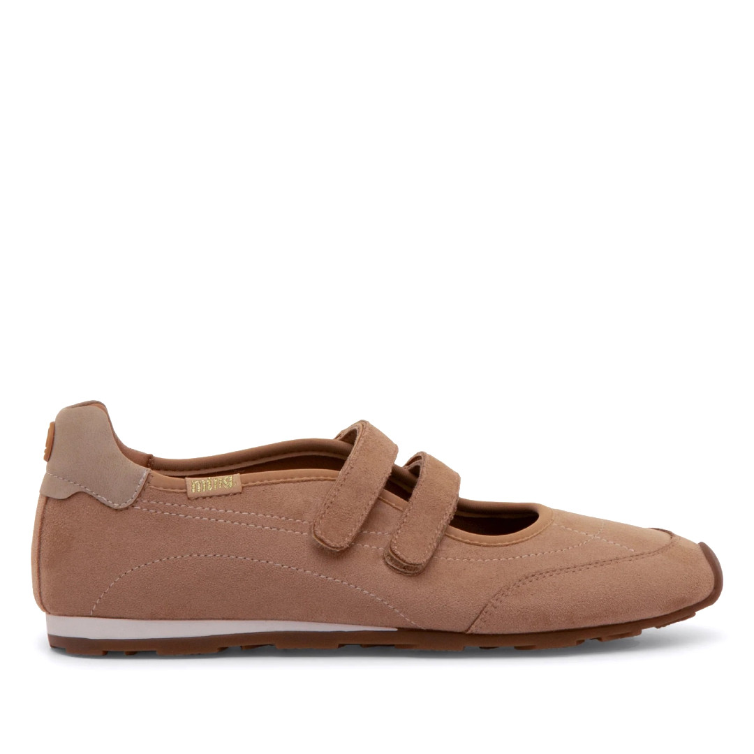 Zapatillas Mustang mercedita de mujer beige de ante con doble velcro