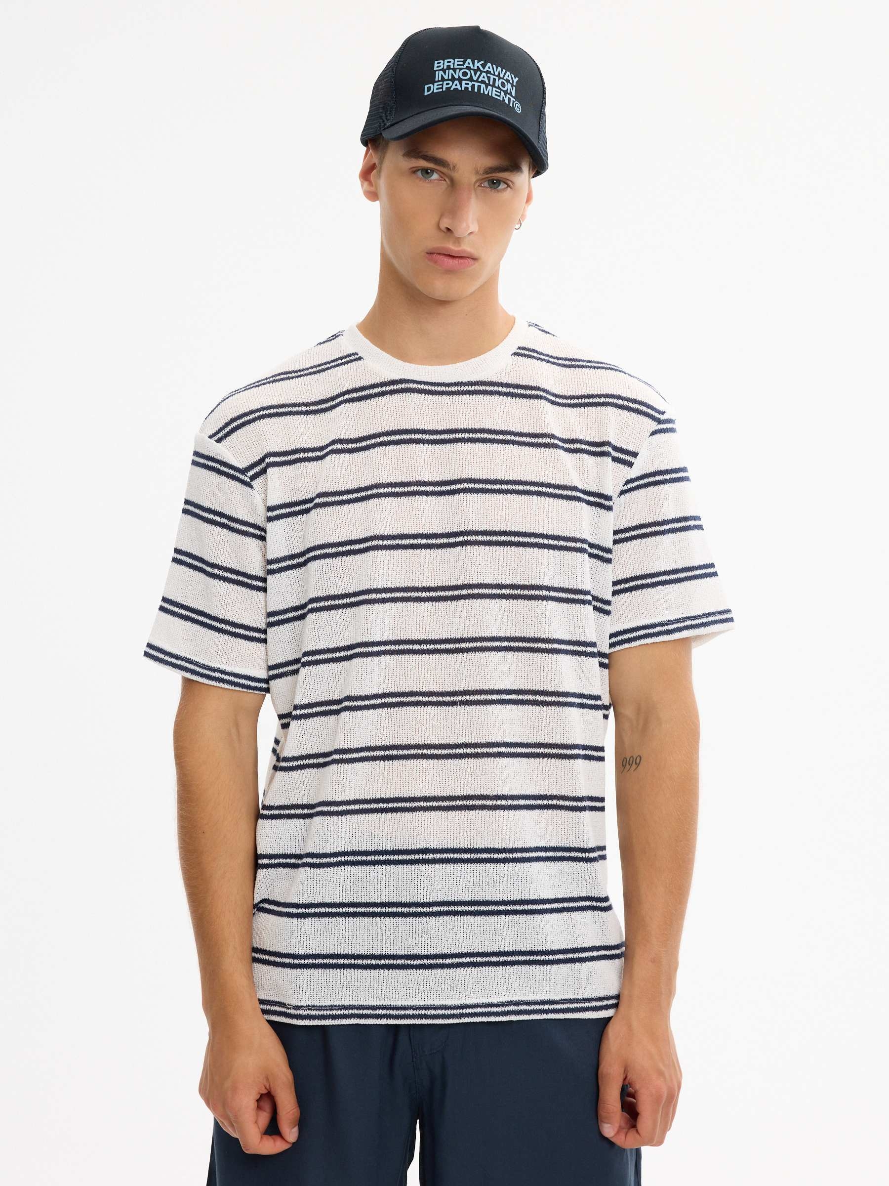 Camiseta de punto con rayas suaves, cuello redondo y manga corta INSIDE