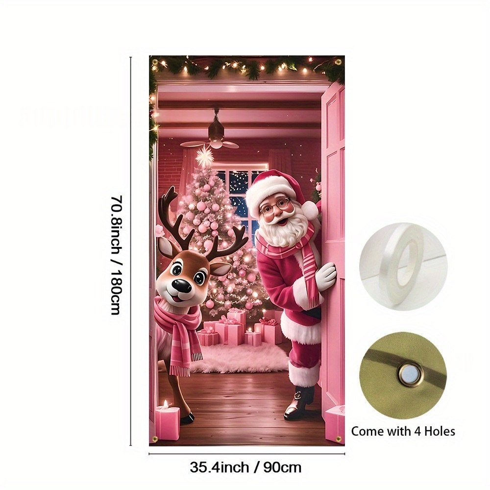 Decoración colgante para puerta, banderín navideño para recibidor y tela decorativa de poliéster para exterior--90X180CM