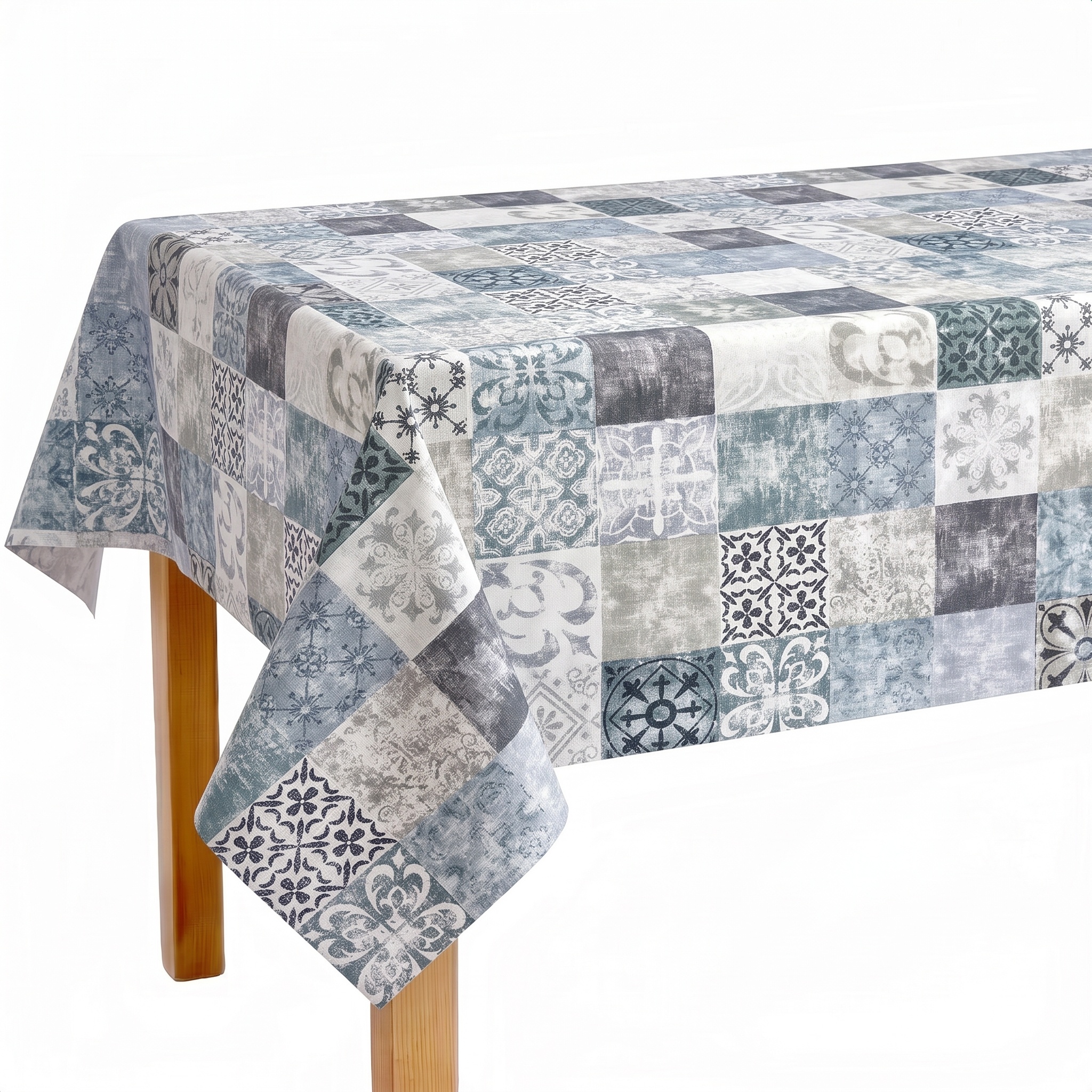 Mantel de tela resinada de algodón y poliéster con estampado de azulejos vintage para cocina y comedor