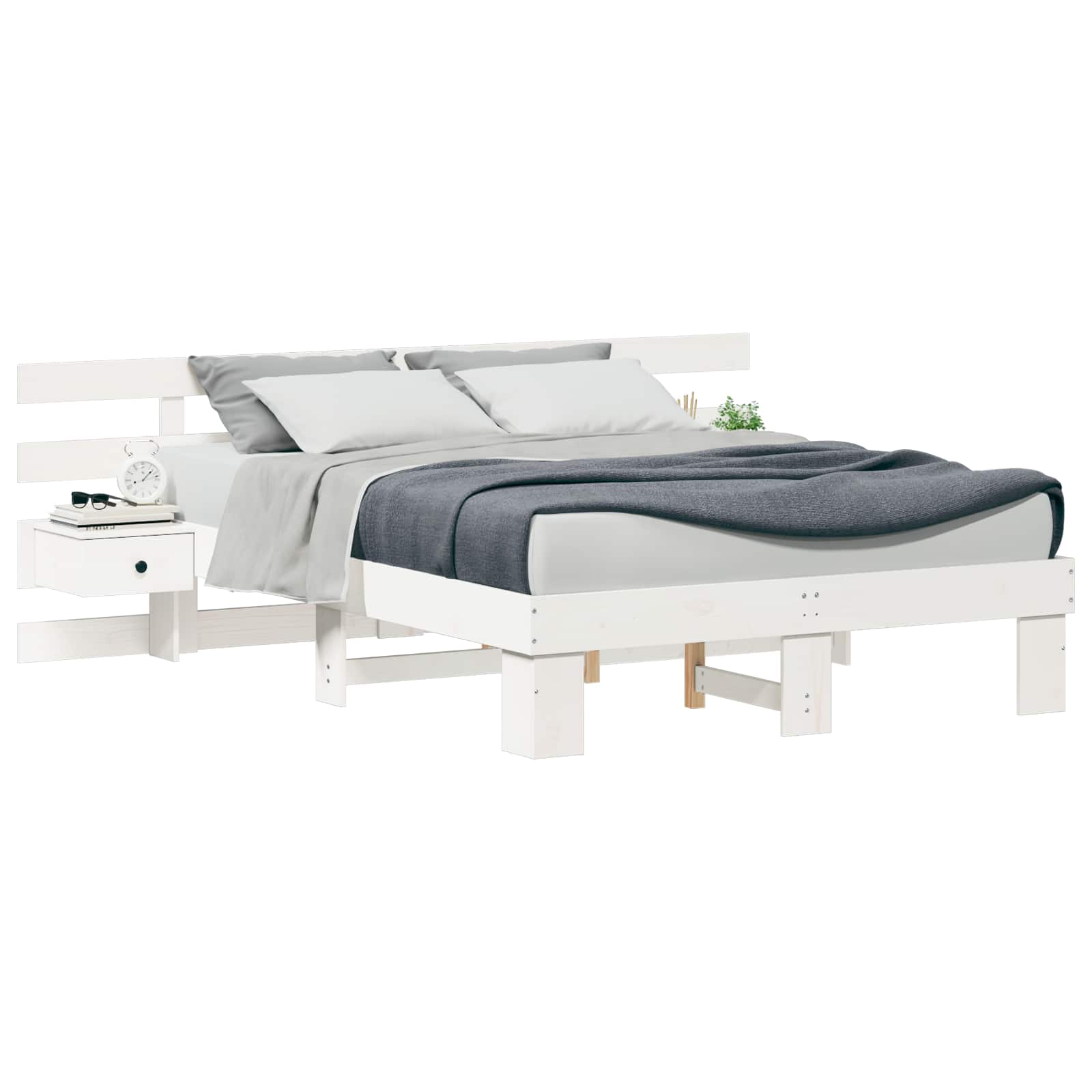 vidaXL Estructura de cama con cabecera Madera de pino macizo Cama Plataforma Multitalla