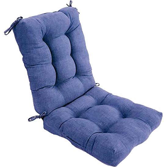 Reino Mansidi - Cojín de silla 110x50x10 cm azul de loneta reciclable con relleno de fibra poliéster suave, 8 cuerdas para fijación, fabricado en España
