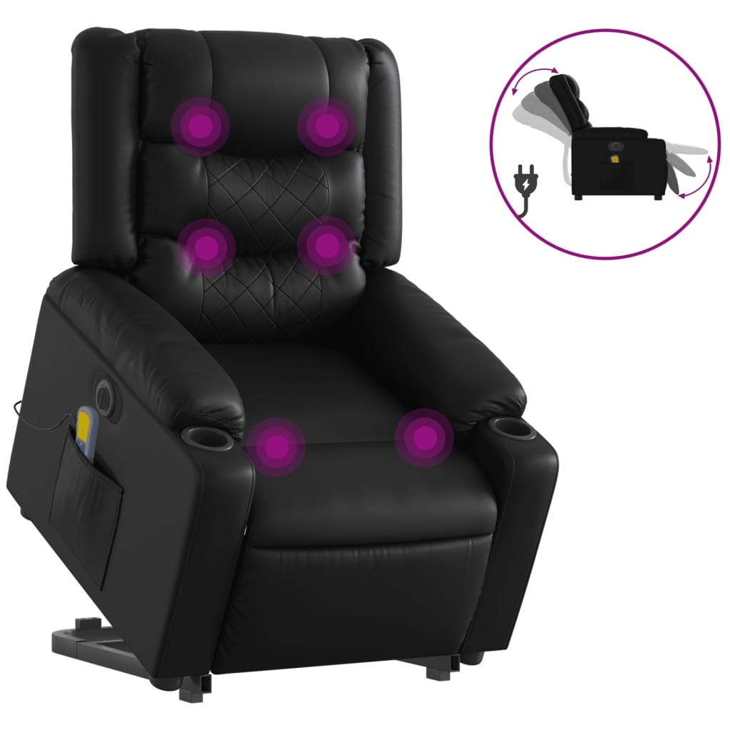 Vidaxl Sillón de Masaje Elevable Eléctrico Cuero Sintético Negro