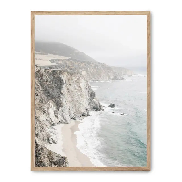 Cuadro cliffs ii 30x40cm, Póster impreso en papel de primera calidad de 180gr, montado sobre marco de madera MDF acabado roble., Naturaleza - Playa