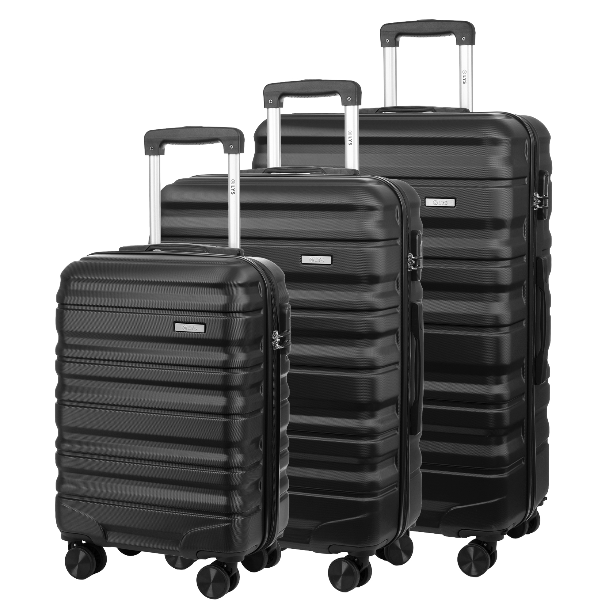 DAM Juego de 3 maletas Trolley, en material ligero ABS de alta resistencia. Cerradura numérica y 4 ruedas giratorias 360° extraíbles en la maleta grande. 52x28x75 Cm.