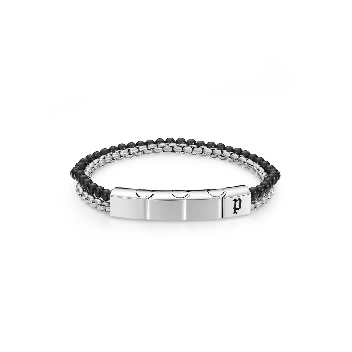Police Pulsera Hombre Doubleimpact  Ss Onyx Beads Boxchain De Acero Negro, Plateado Peagb0039702
