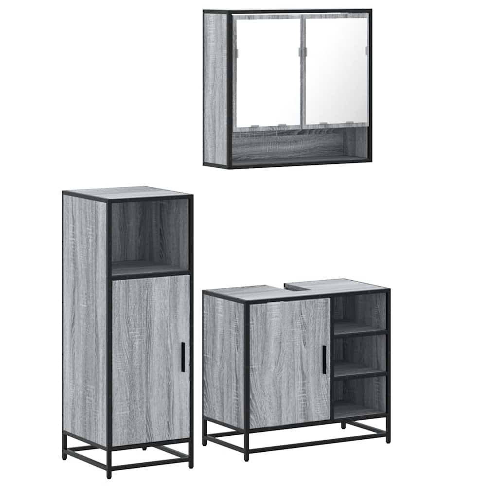 vidaXL Set de muebles de baño 3 pzas madera contrachapada gris sonoma