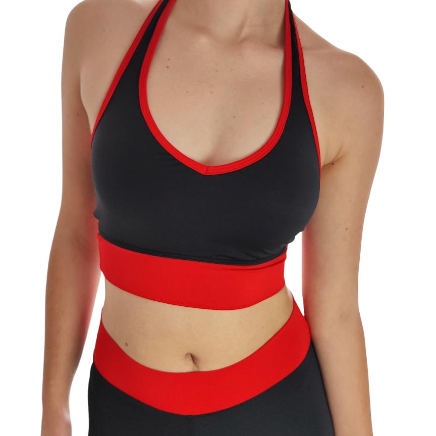 Top Deportivo Mujer Negro con Detalles Rojos – WA Wild Animal | Cintura Ancha, Sujeción y Estilo Activo