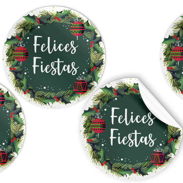 ARGUVAL ROLLO 250 ETIQUETAS ADHESIVAS REDONDAS NAVIDAD FELICES FIES NAVIDAD