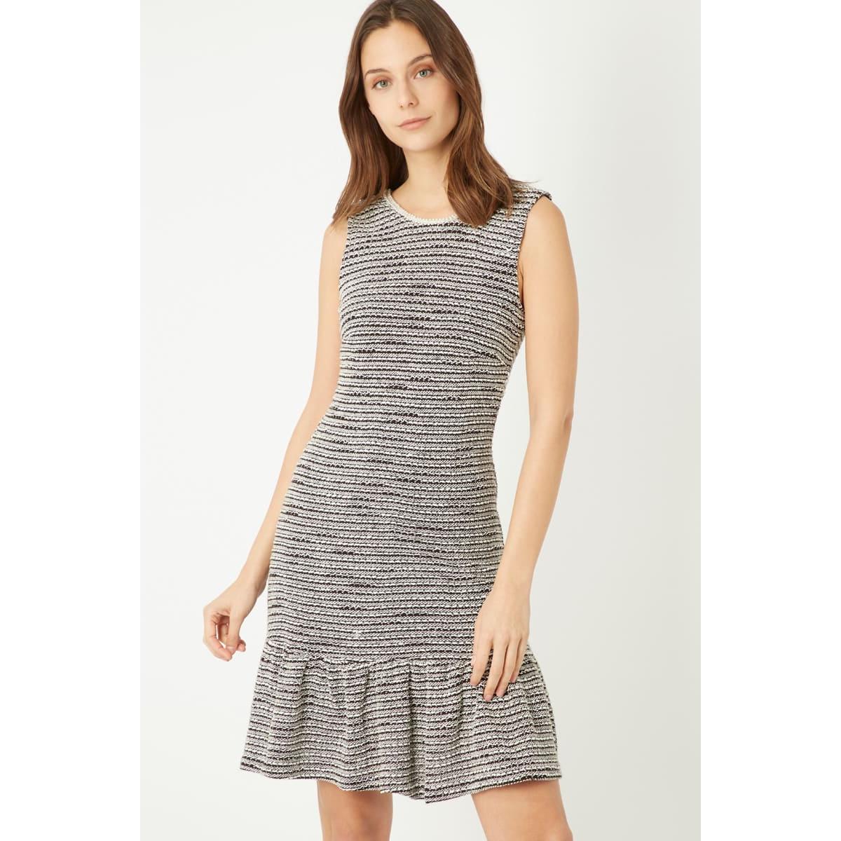 Vestido mujer tweed sin mangas dress elegante outfit detalle perlas cuello redondo bajo volante cierre trasero cómodo versátil talla 38 negro ideal eventos oficina moda tendencia ✅Entrega 24/48h