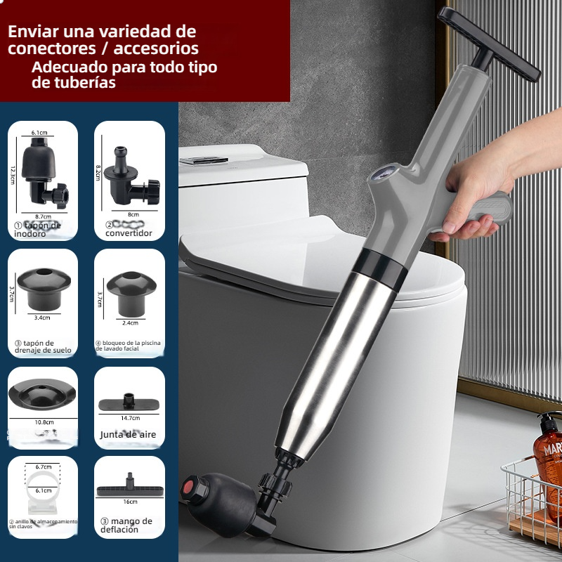 Nuevo desatascador de tuberías tipo cañón, desatascador de inodoros de acero inoxidable para desagües domésticos y desagües de ducha.