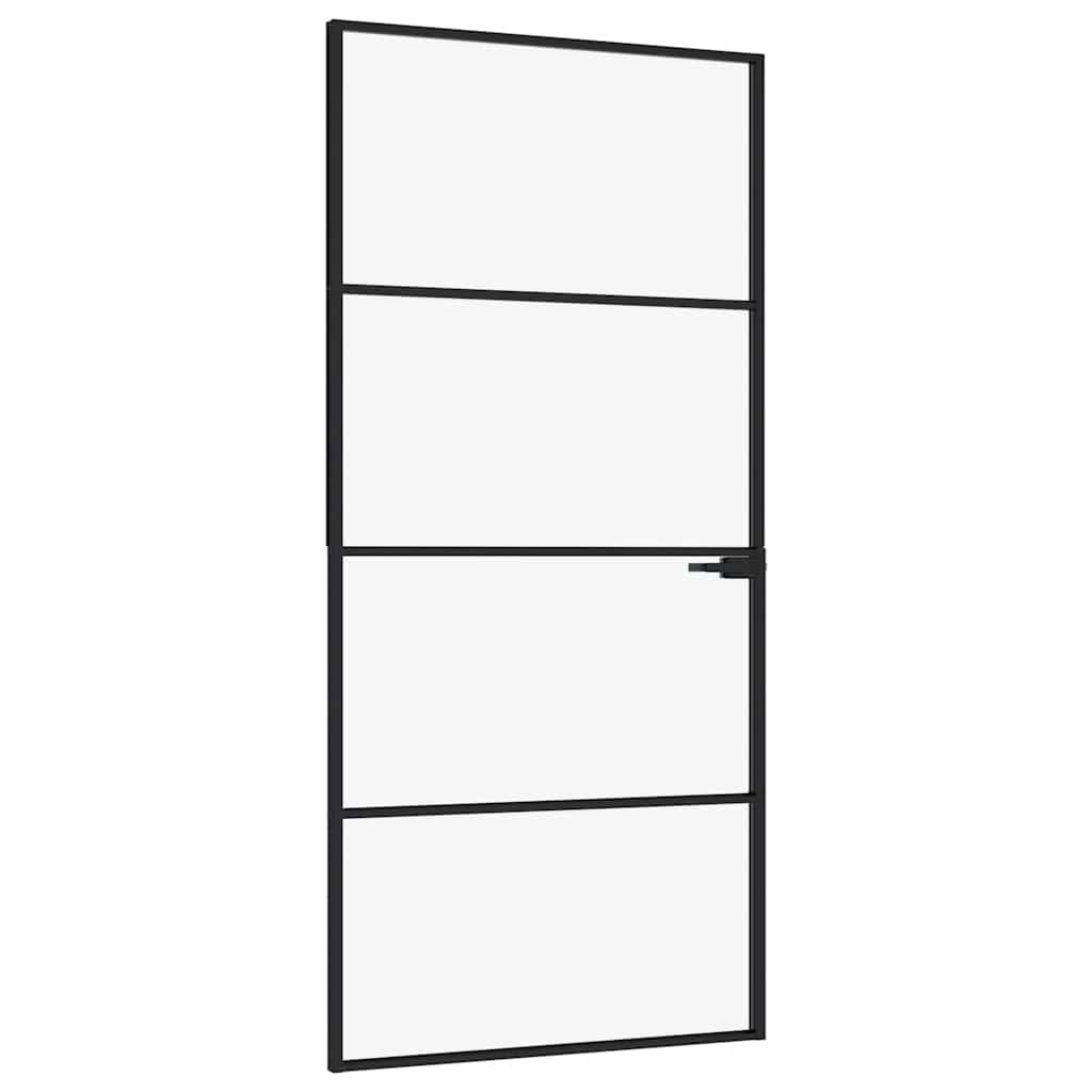 vidaXL Puerta de interior vidrio templado y aluminio negro 93x201,5 cm