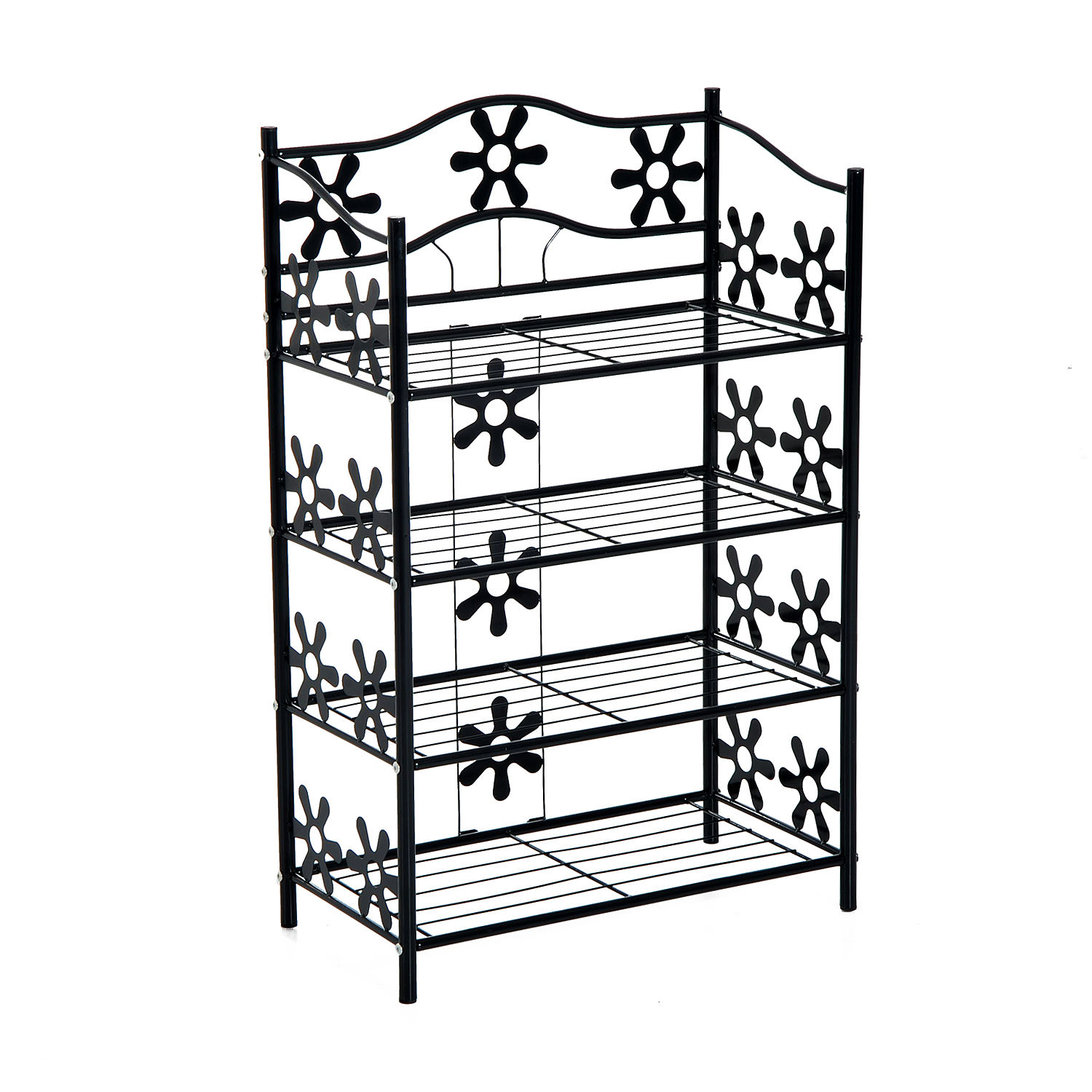 HOMCOM Estantería para Plantas, Zapatero, Estante para Flores, Soporte para escaleras, 4 Niveles, Metal, Negro, 59,5 x 30 x 92 cm