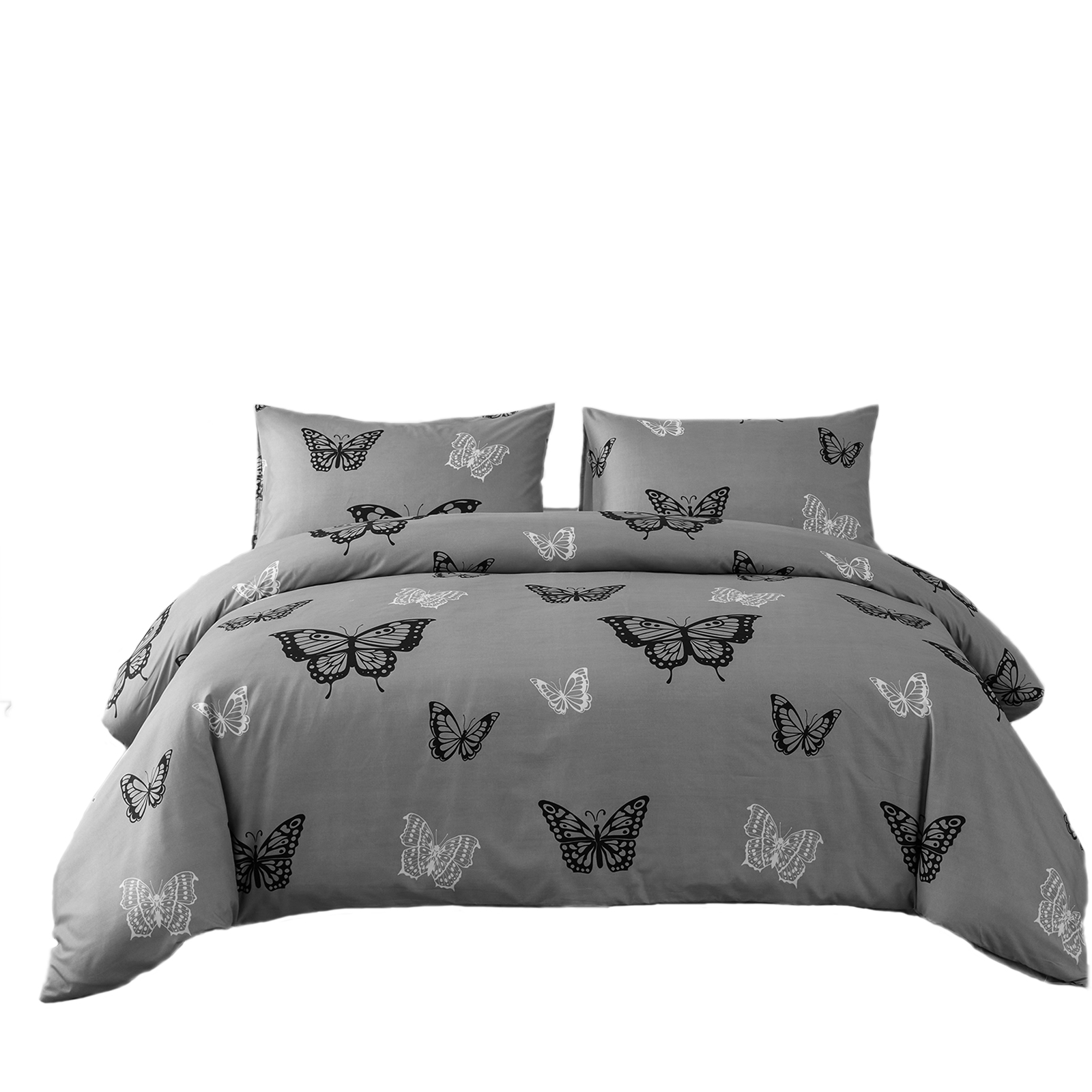 Juego de Funda Nórdica Estampada Gris con Mariposas