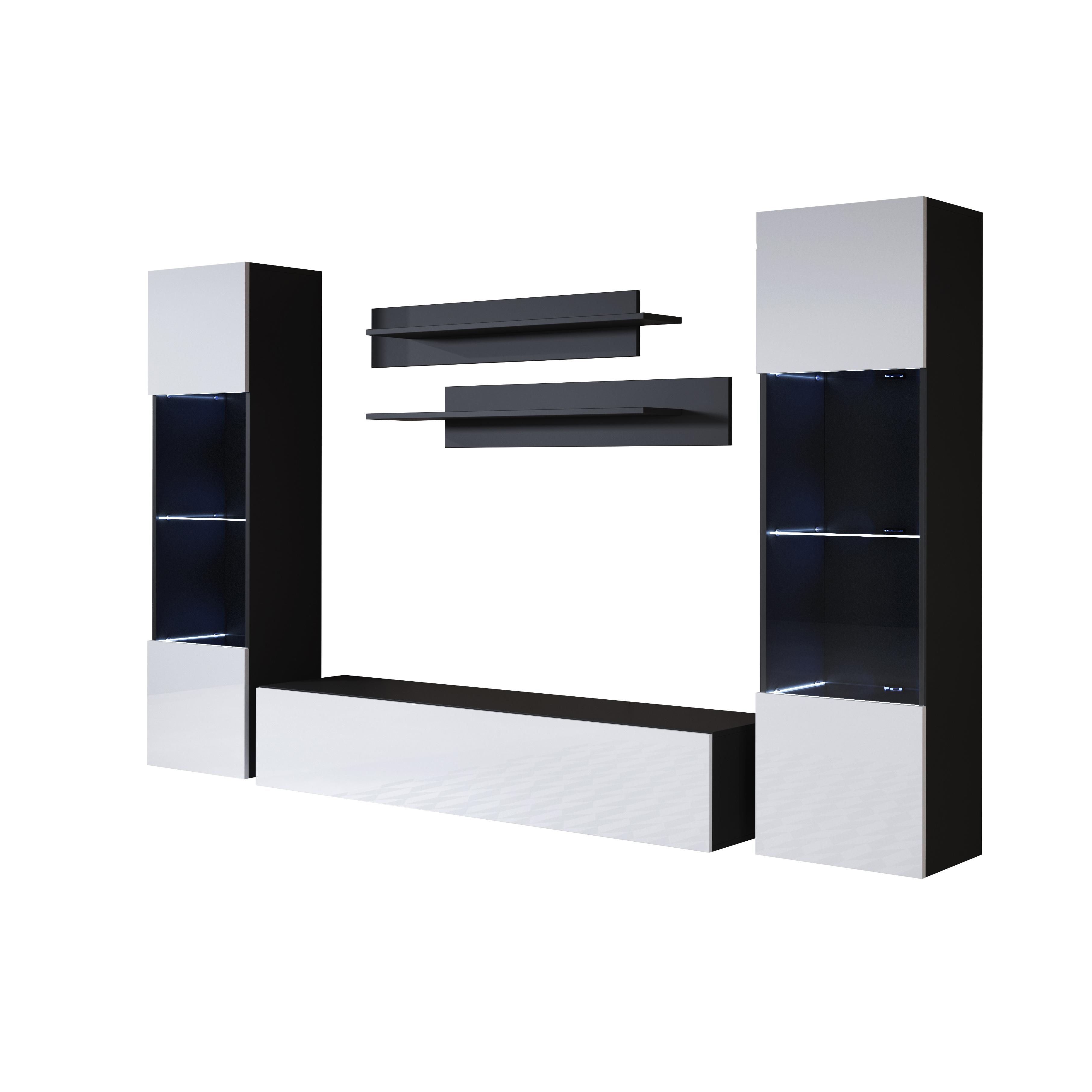 MB Muebles Bonitos - Conjunto Mueble de Salón con Vitrina, LED, Ancho 260cm, Más Colores, Modelo Luke 9