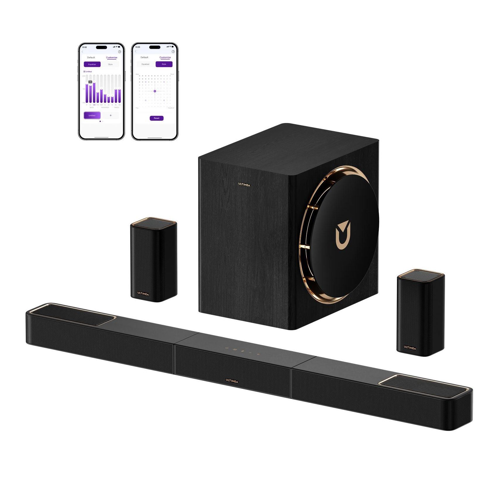 ULTIMEA sistema de sonido envolvente inalámbrico 7.1.4 canales con Dolby Atmos para TV, barra de sonido 840W con subwoofer inalámbrico 8", graves 28Hz, amplificador GaN, paso señal 4K HDR, Skywave X60
