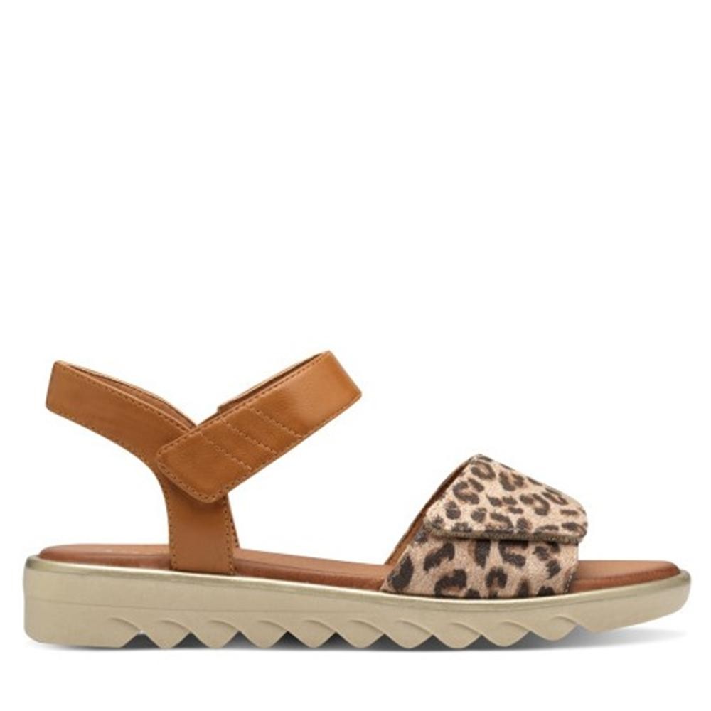 Cómoda  Cómoda sandalia CERTIFICADO VEGANO mujer de JANA 28275 tejido estampado leopard y tira tobillera cuero. Ajuste de velcro. Planta acolchada. Piso antideslizante Altura Tacón bajo (1-3 cm) Referencia 28275-44-903