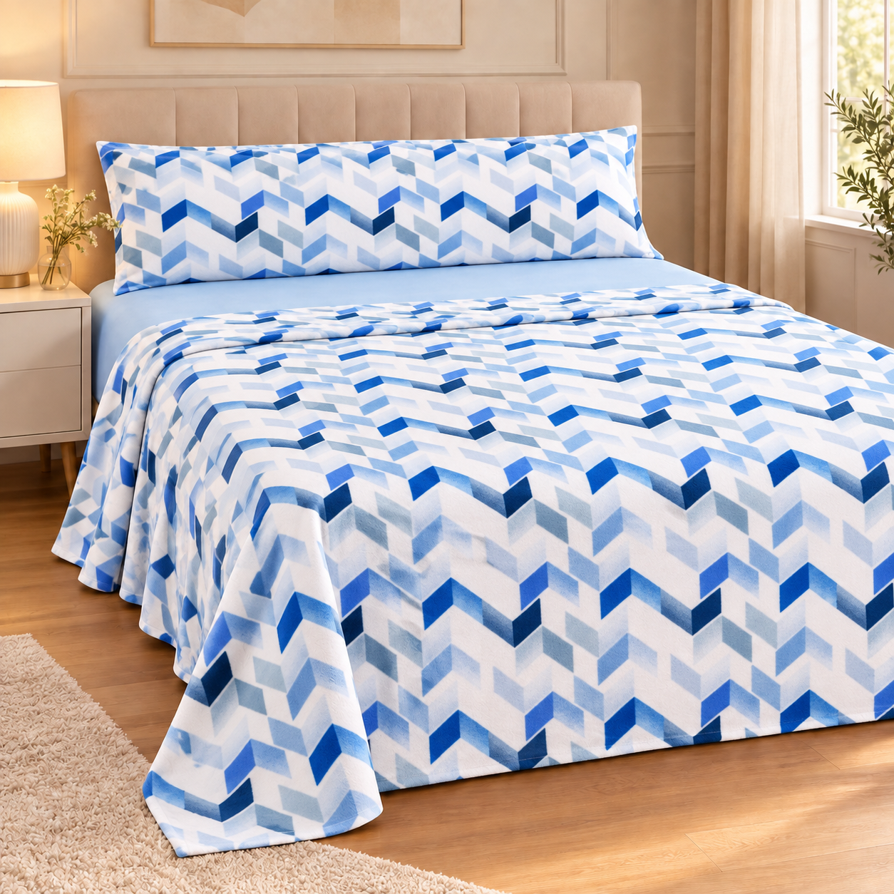 Juego de Sábanas Coralina de 3 Piezas, Suaves y Cálidas para Invierno, Sábana Encimera Estampada, Bajera Ajustable Lisa y Funda de Almohada Larga, 100% Poliéster.