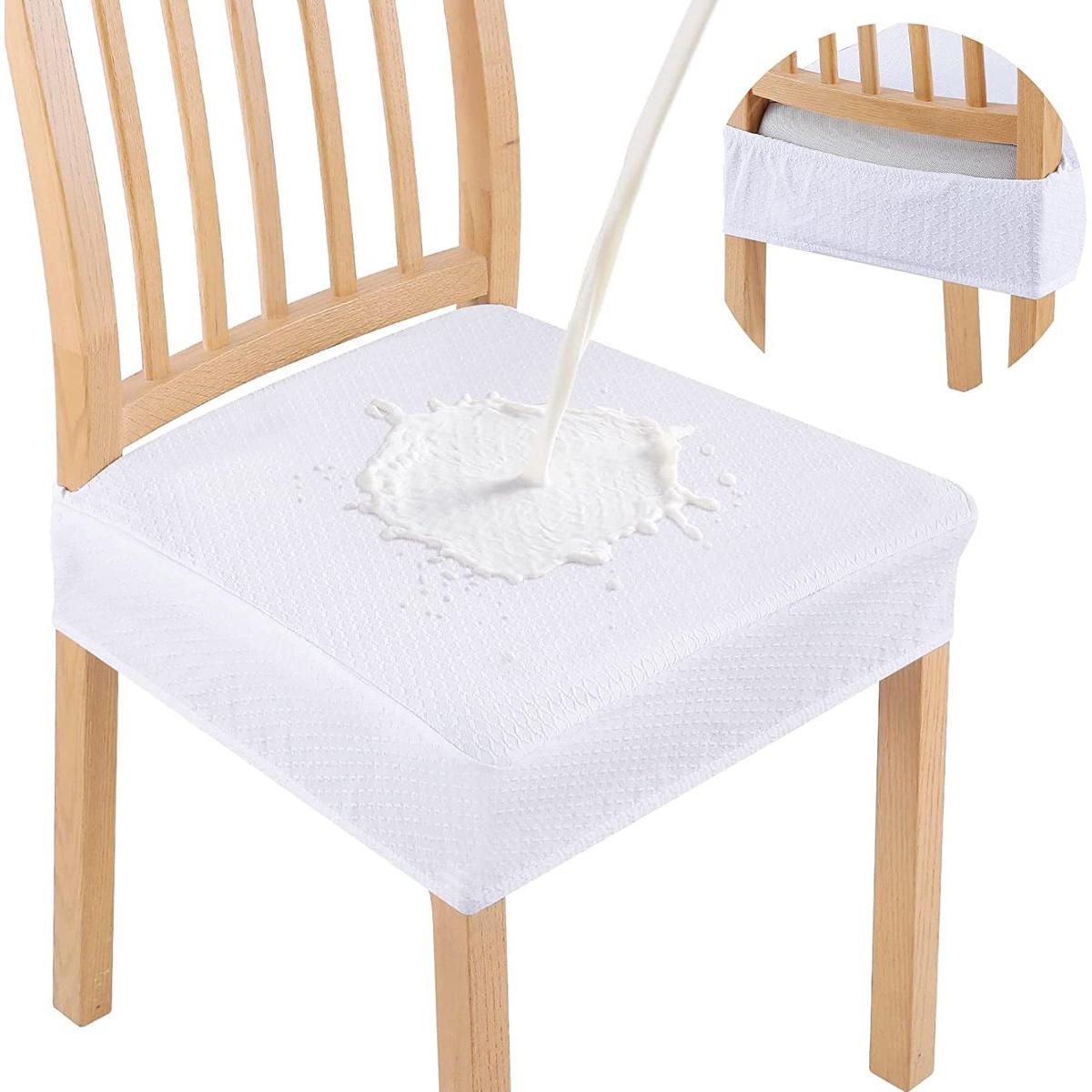 Moderne 4-delige jacquard stoelhoezenset voor de eetkamer, elastische stoelhoezen, afneembare stoelhoezen, vermindert vlekken, krassen en spatten, Wit, 4-delige set.