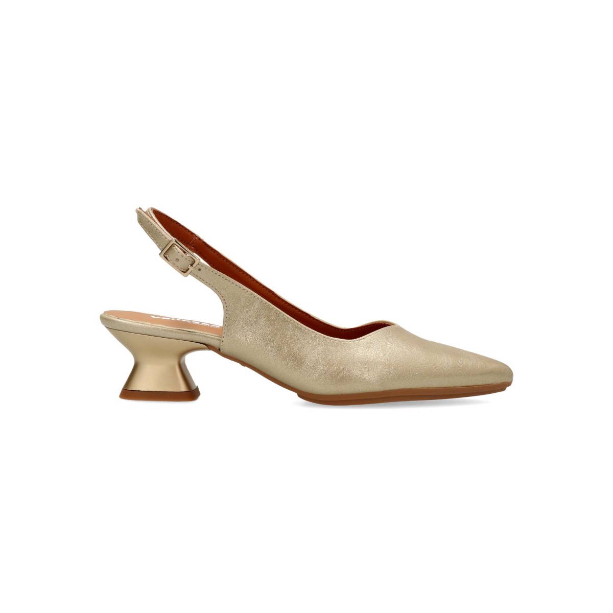 Vanessa Calzados - Zapato salón destalonado punta fina para mujer, tacón medio de 4,5 cm, material sintético metalizado, ideal para comuniones y bodas