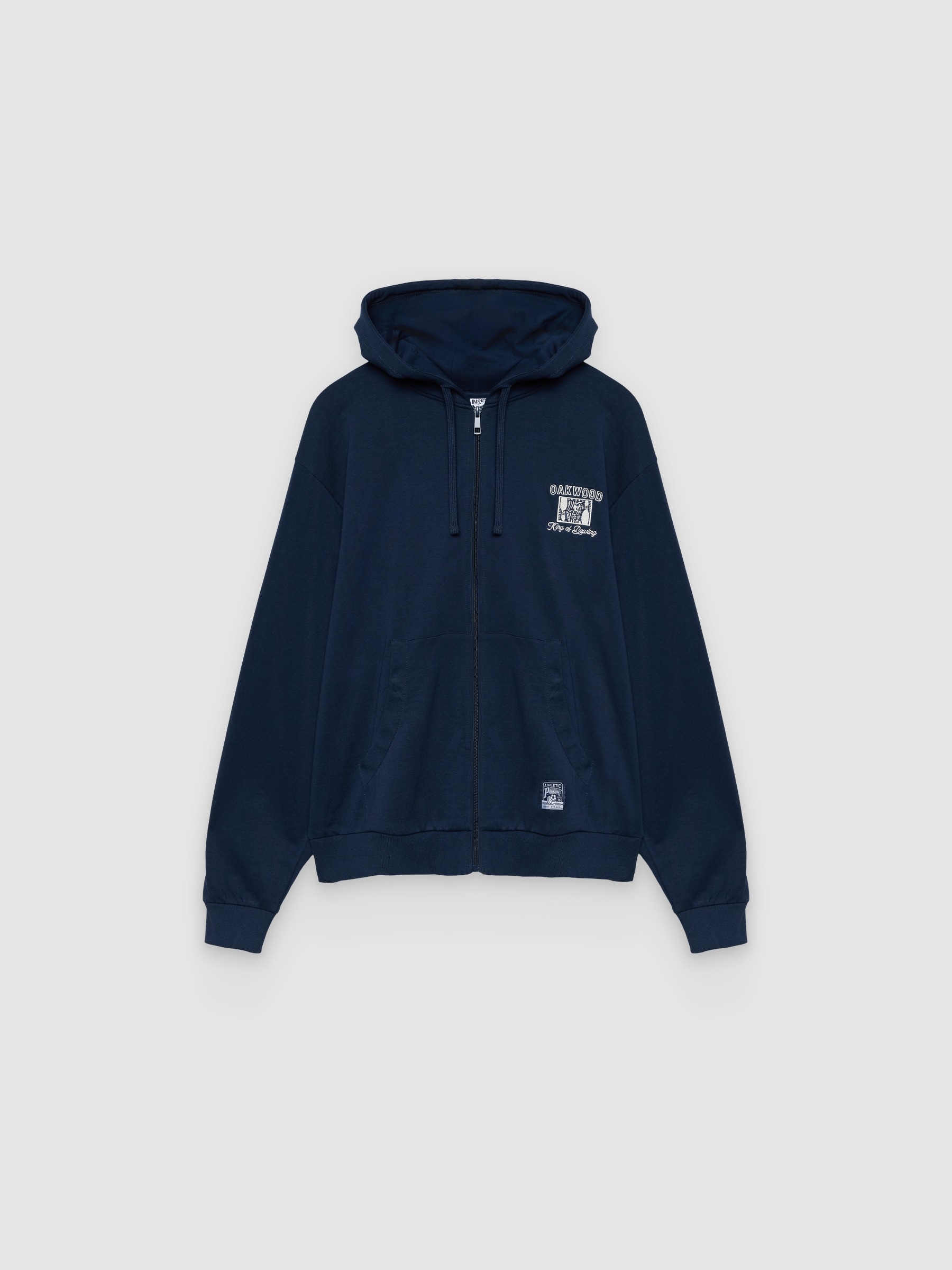 Sudadera con capucha, cremallera completa, bolsillo canguro y texto en pecho, de felpa y puños de canalé INSIDE