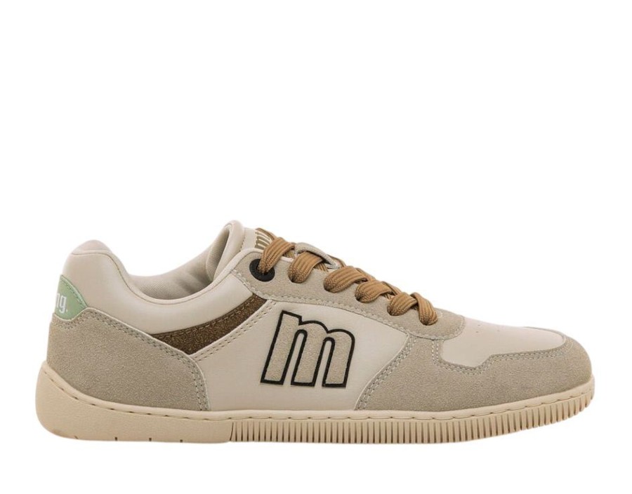 Zapatillas niña Mustang free barefoot color Plity ecru crudo y marron con cierre de cordones calzado respetuoso para juniors y con plantilla de transición para los que no estan acostumbrados al calzado barefoot muy flexibles